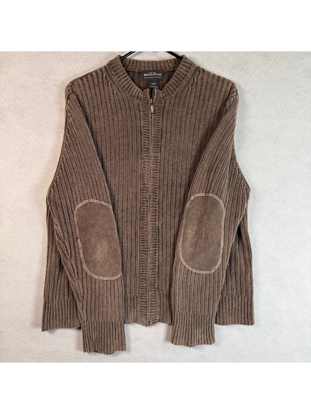 Vintage Woolrich Women's Ribbed Zip-Up Cardigan Sweater w/ Elbow Patches XL